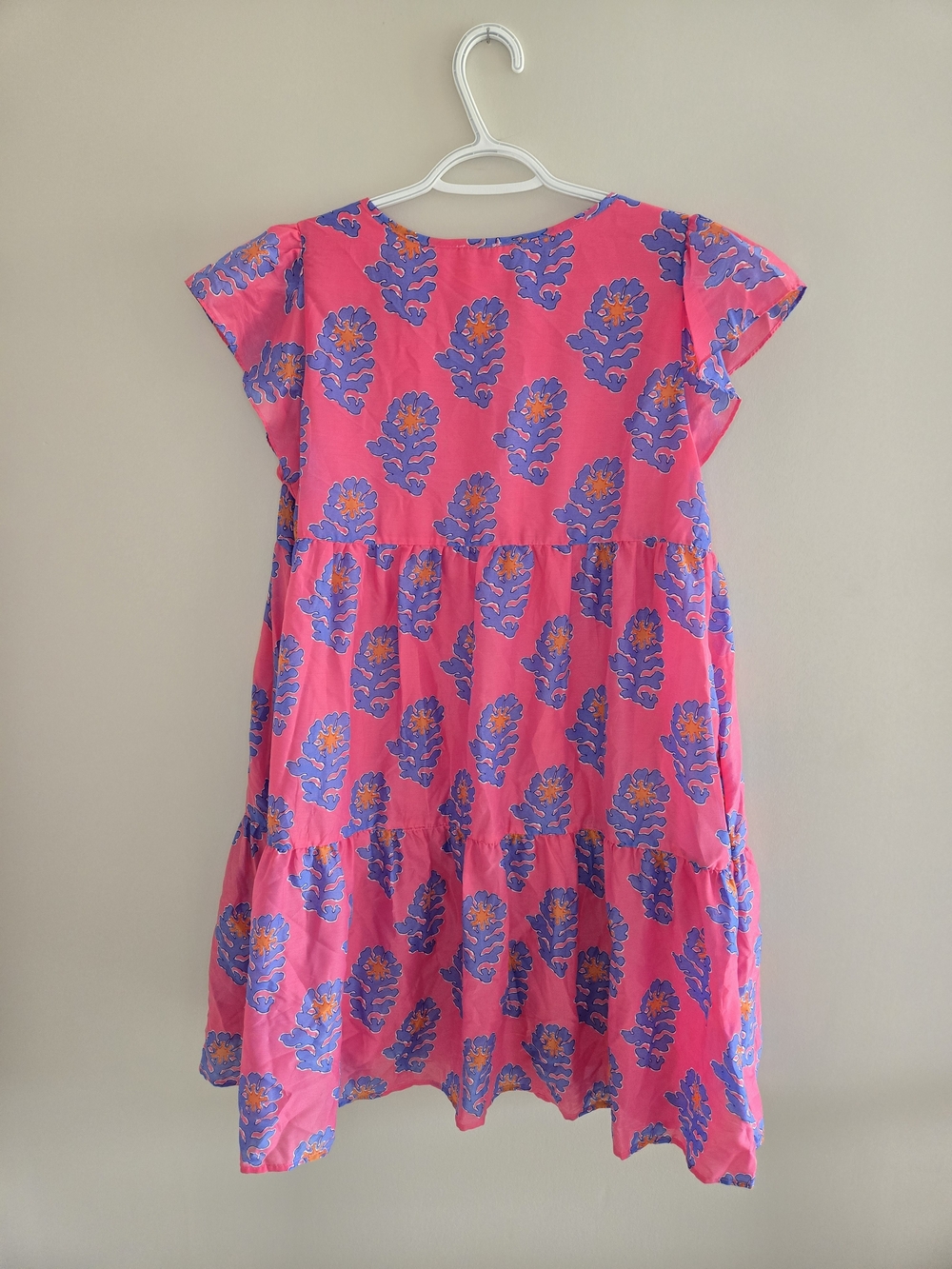 Pink Floral Mini Dress with Purple Print - Picture 3 of 4